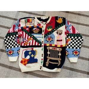 Vintage 1990 The Eagle Eye Hand Knit Sweater Women Medium Granny Cottage Core US